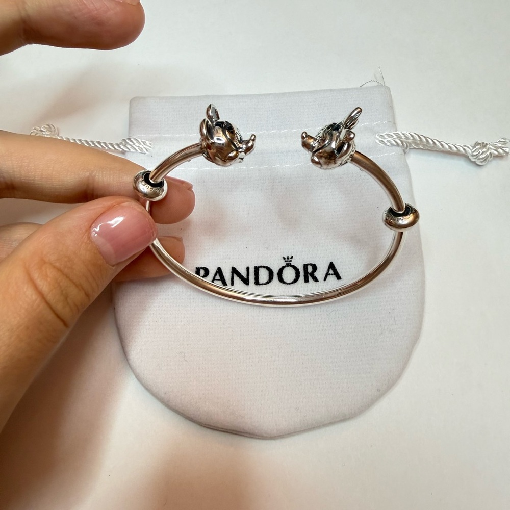 Pandora Genuine Sterling Silver Disney Character Open Bangle Bracelet 18cm